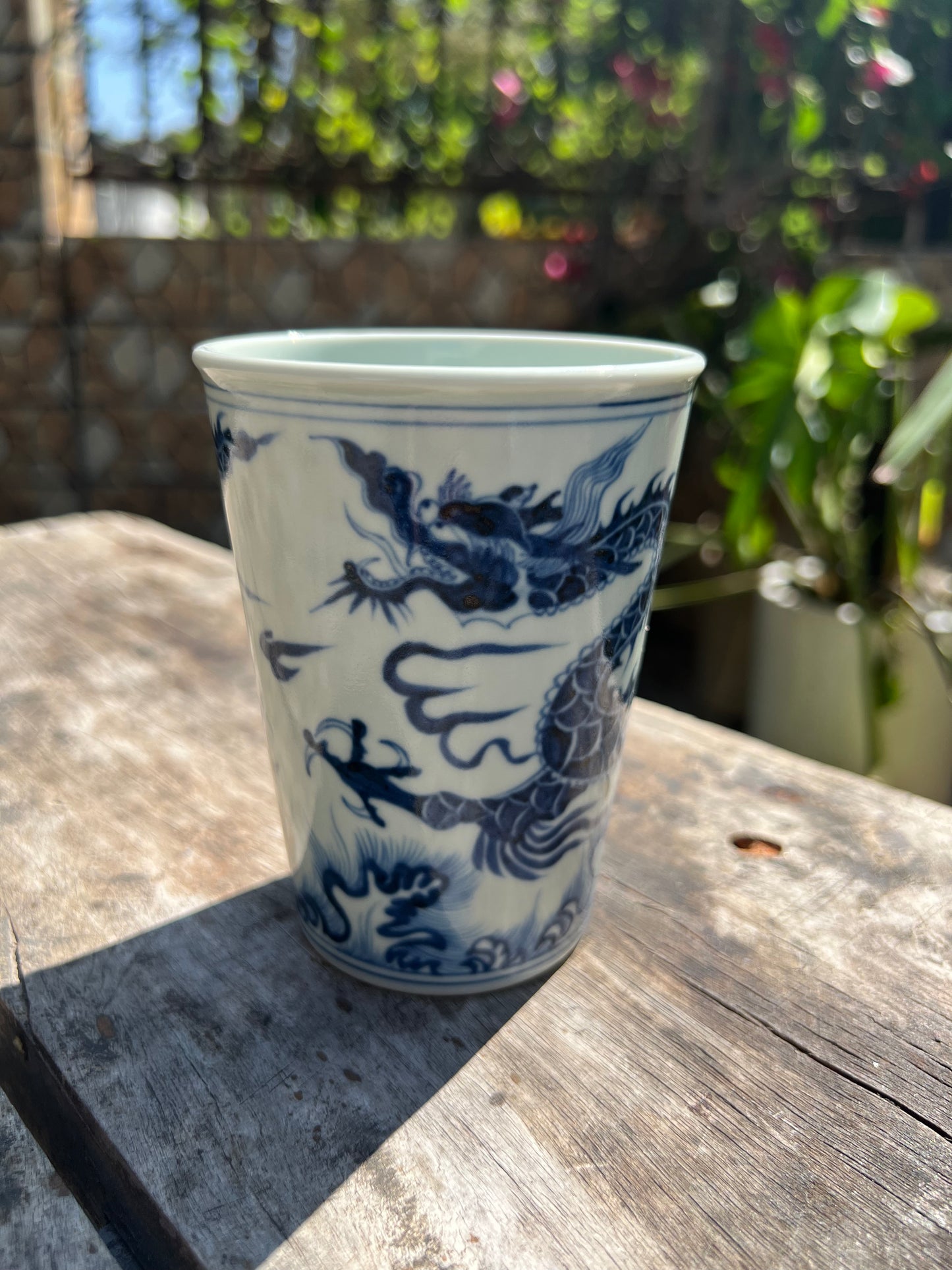 Handcrafted Jingdezhen Teacup Chinese Dragon Mug  White Blue Porcelain Fine China Cup