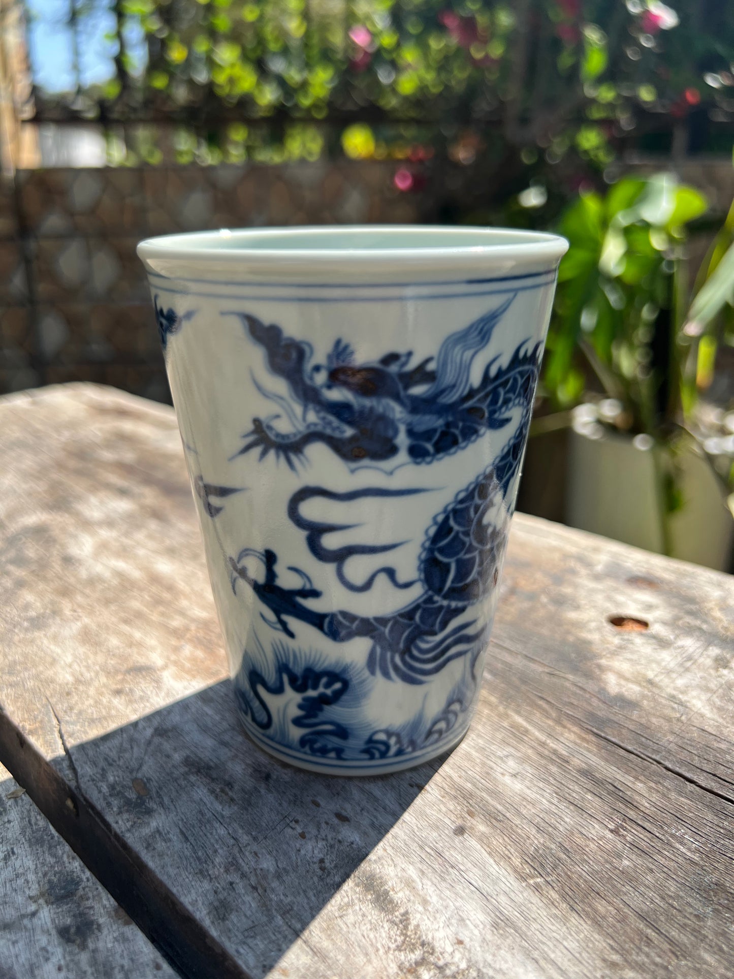 Handcrafted Jingdezhen Teacup Chinese Dragon Mug  White Blue Porcelain Fine China Cup