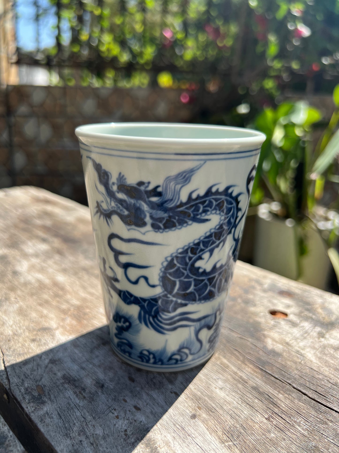 Handcrafted Jingdezhen Teacup Chinese Dragon Mug  White Blue Porcelain Fine China Cup