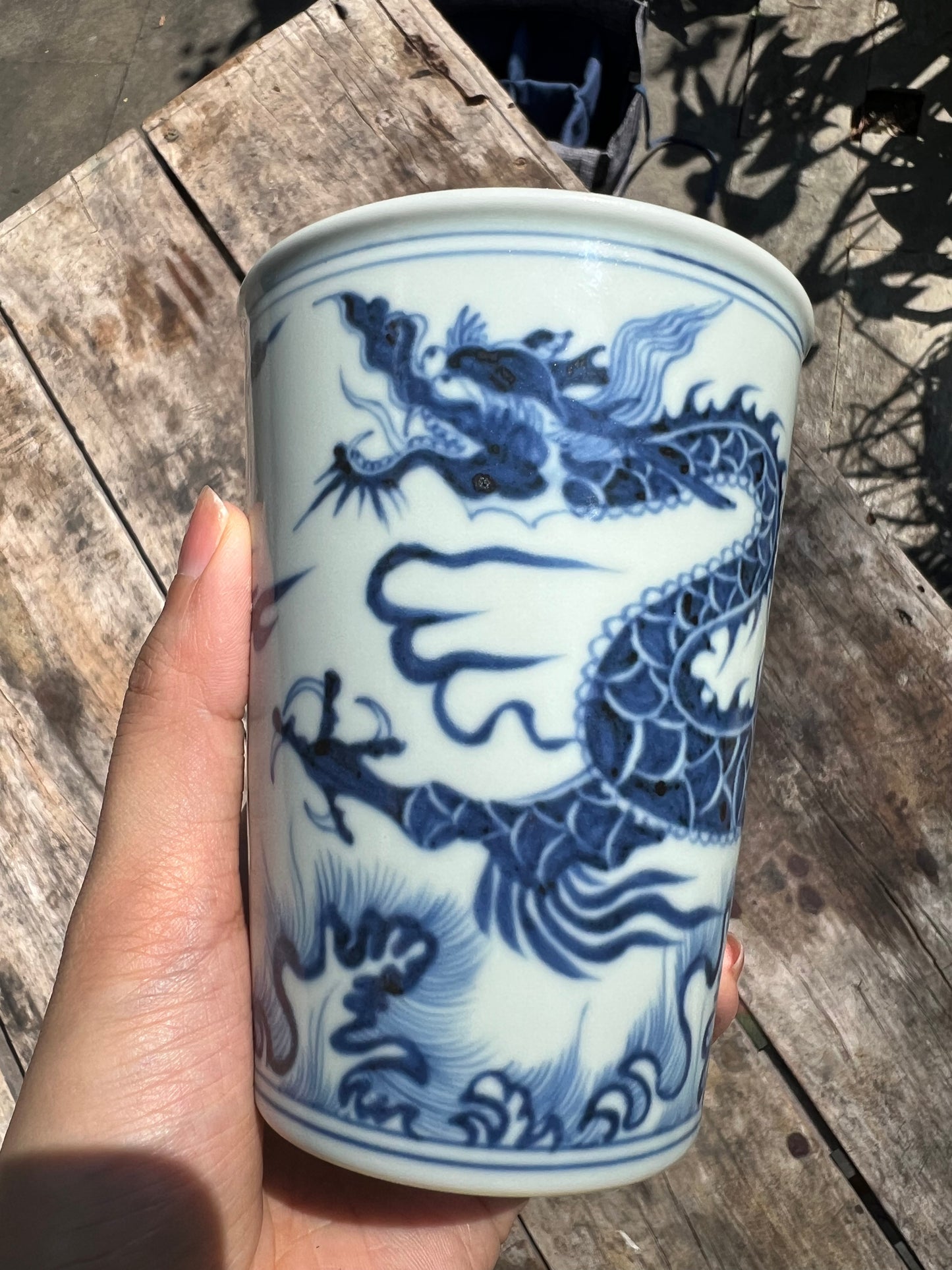 Handcrafted Jingdezhen Teacup Chinese Dragon Mug  White Blue Porcelain Fine China Cup