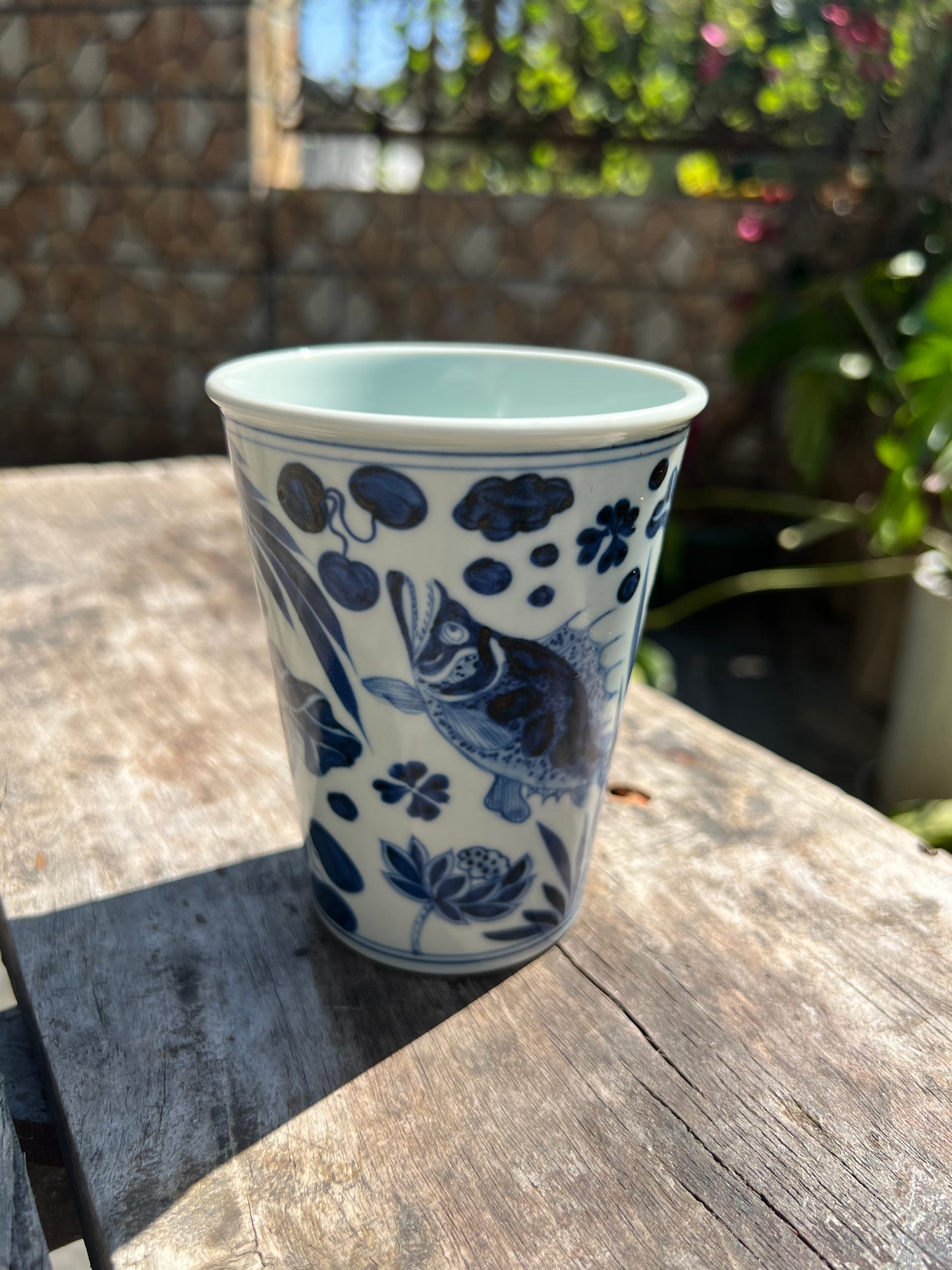 Handcrafted Jingdezhen Teacup Chinese Fish Algae Mug  White Blue Porcelain Fine China Cup