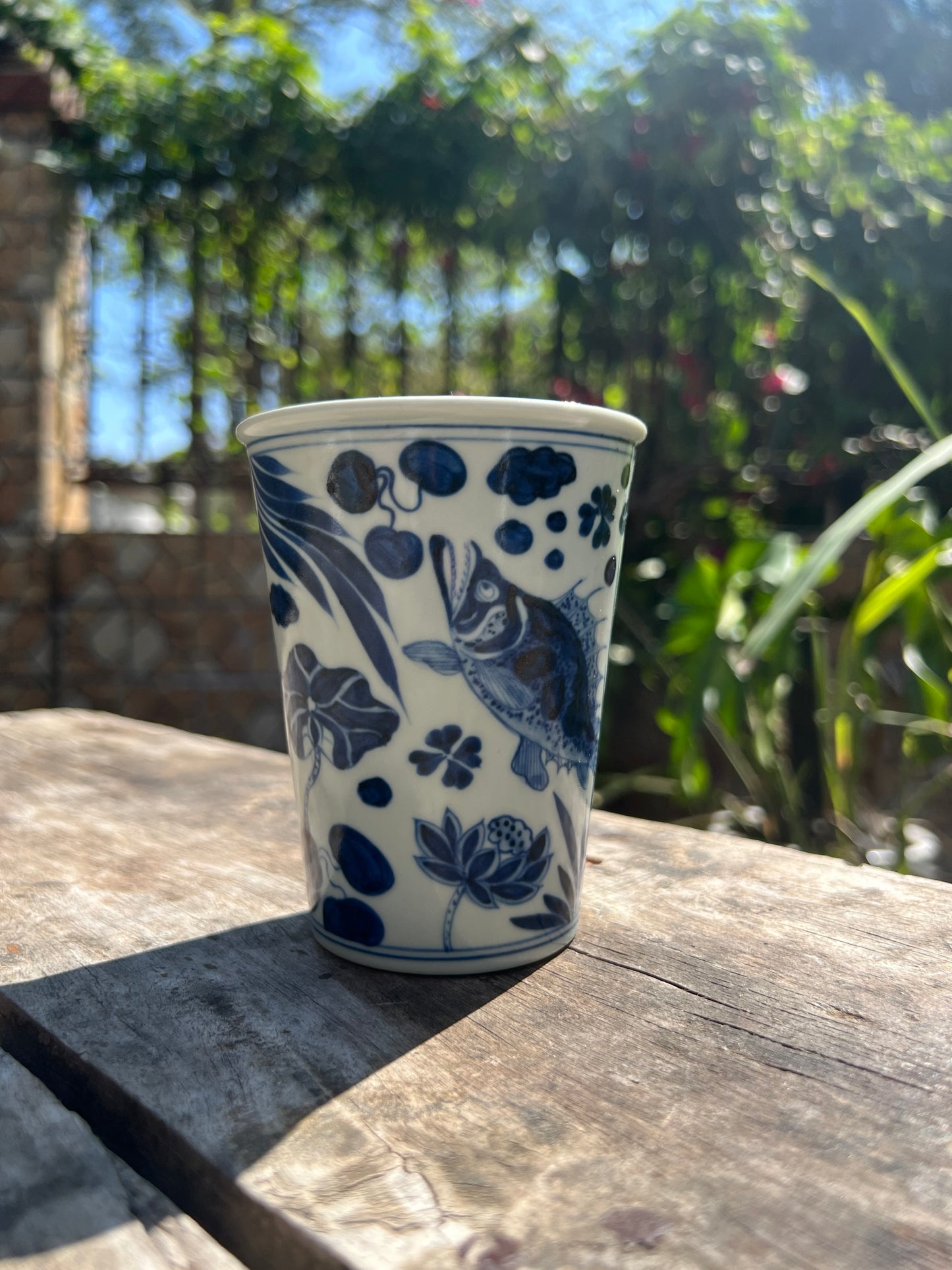 Handcrafted Jingdezhen Teacup Chinese Fish Algae Mug  White Blue Porcelain Fine China Cup