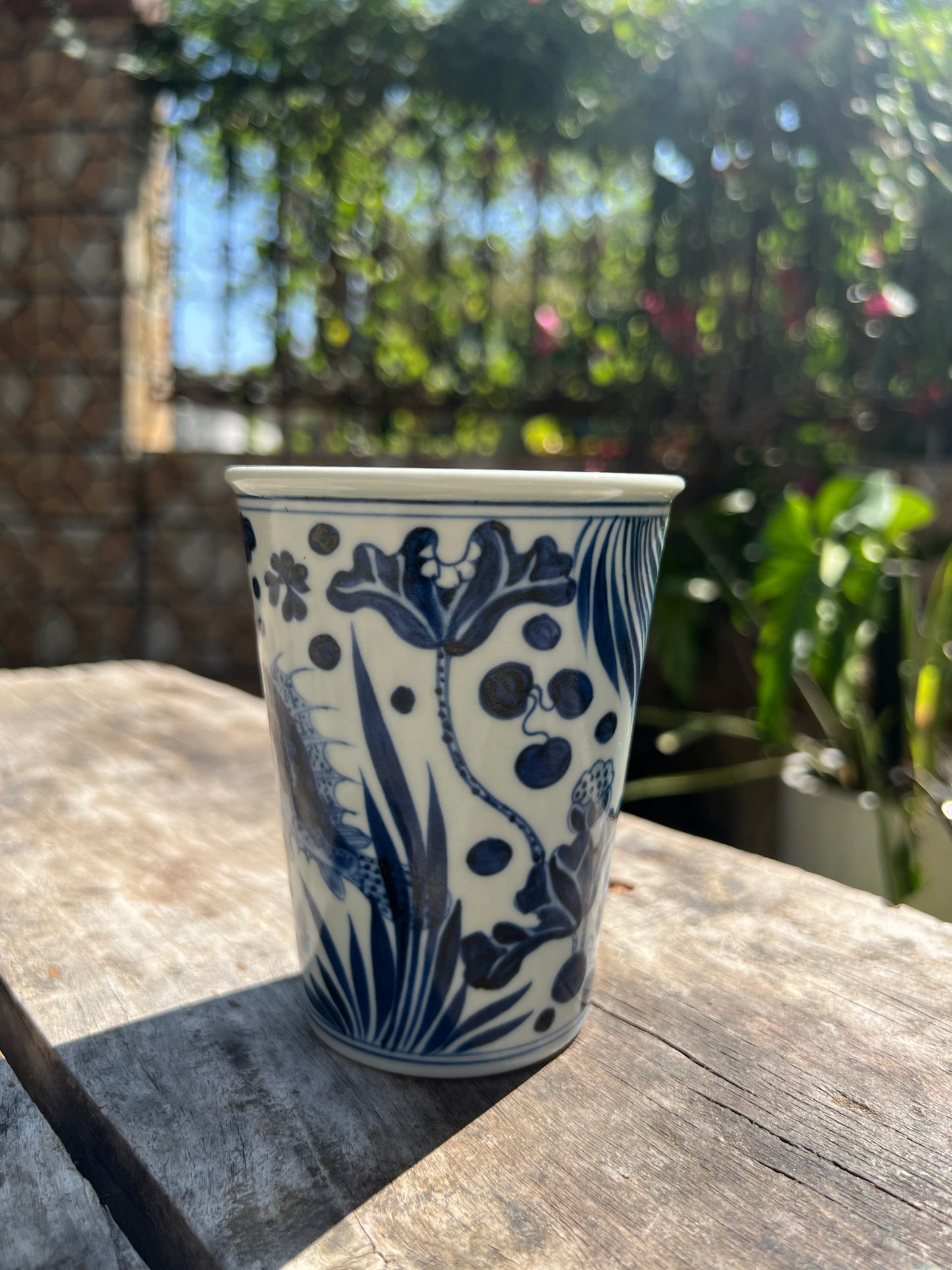 Handcrafted Jingdezhen Teacup Chinese Fish Algae Mug  White Blue Porcelain Fine China Cup