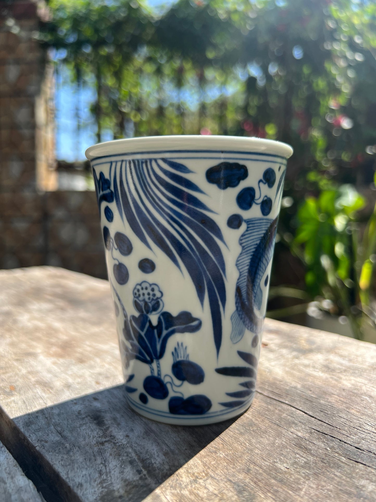 Handcrafted Jingdezhen Teacup Chinese Fish Algae Mug  White Blue Porcelain Fine China Cup