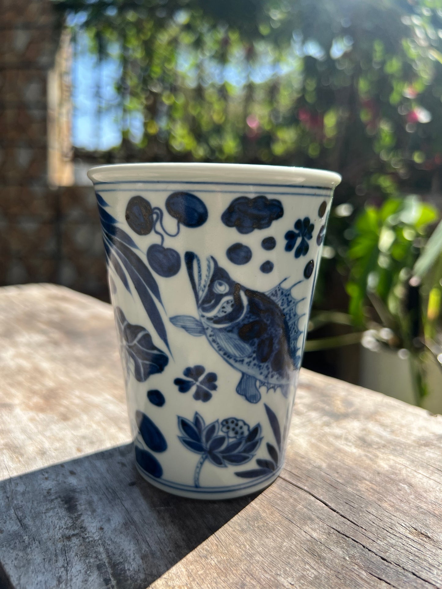 Handcrafted Jingdezhen Teacup Chinese Fish Algae Mug  White Blue Porcelain Fine China Cup