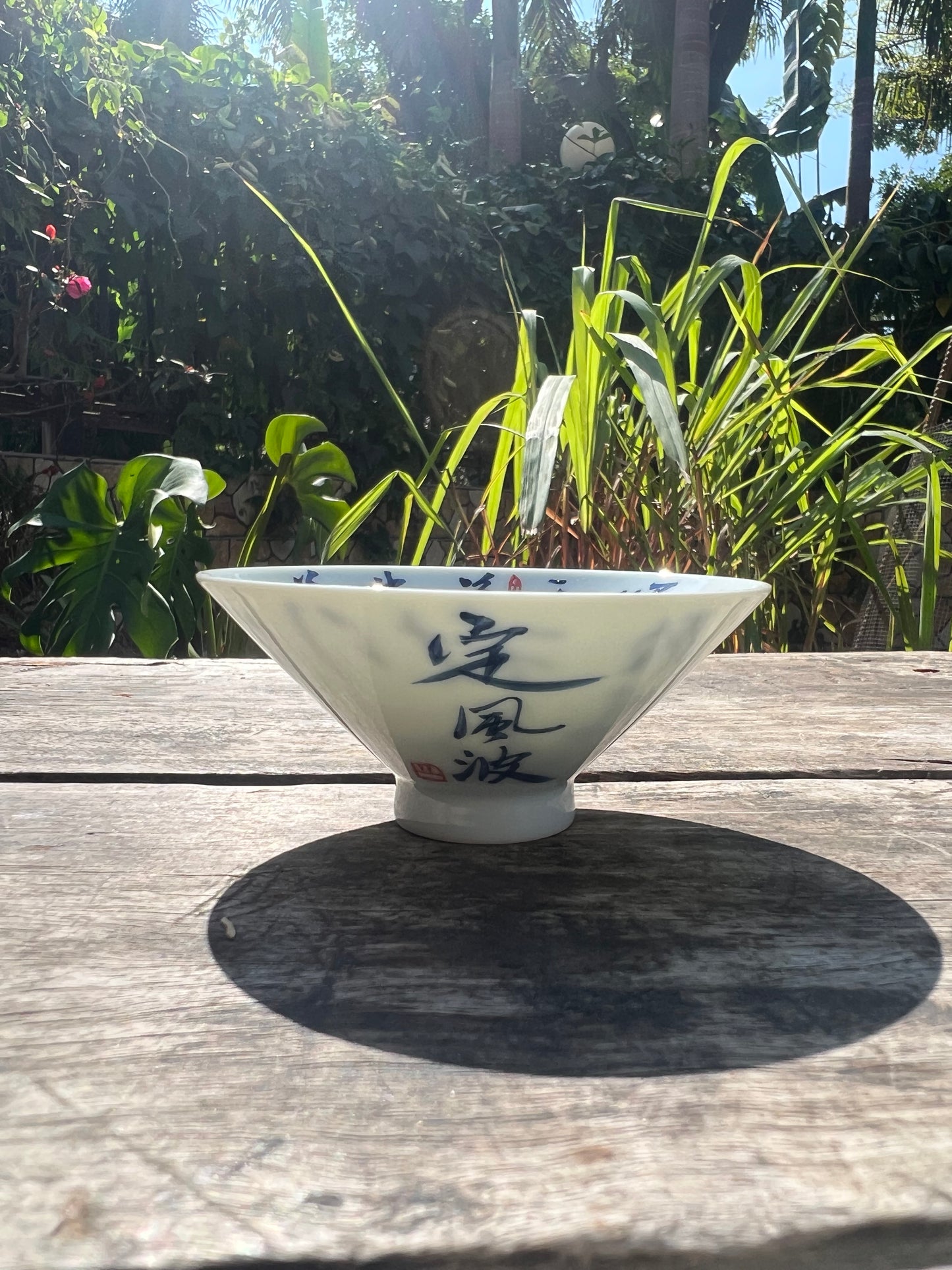 Handcrafted Jingdezhen Teacup Chinese Gaiwan Set Caligraphy White Blue Porcelain Fine China Cup