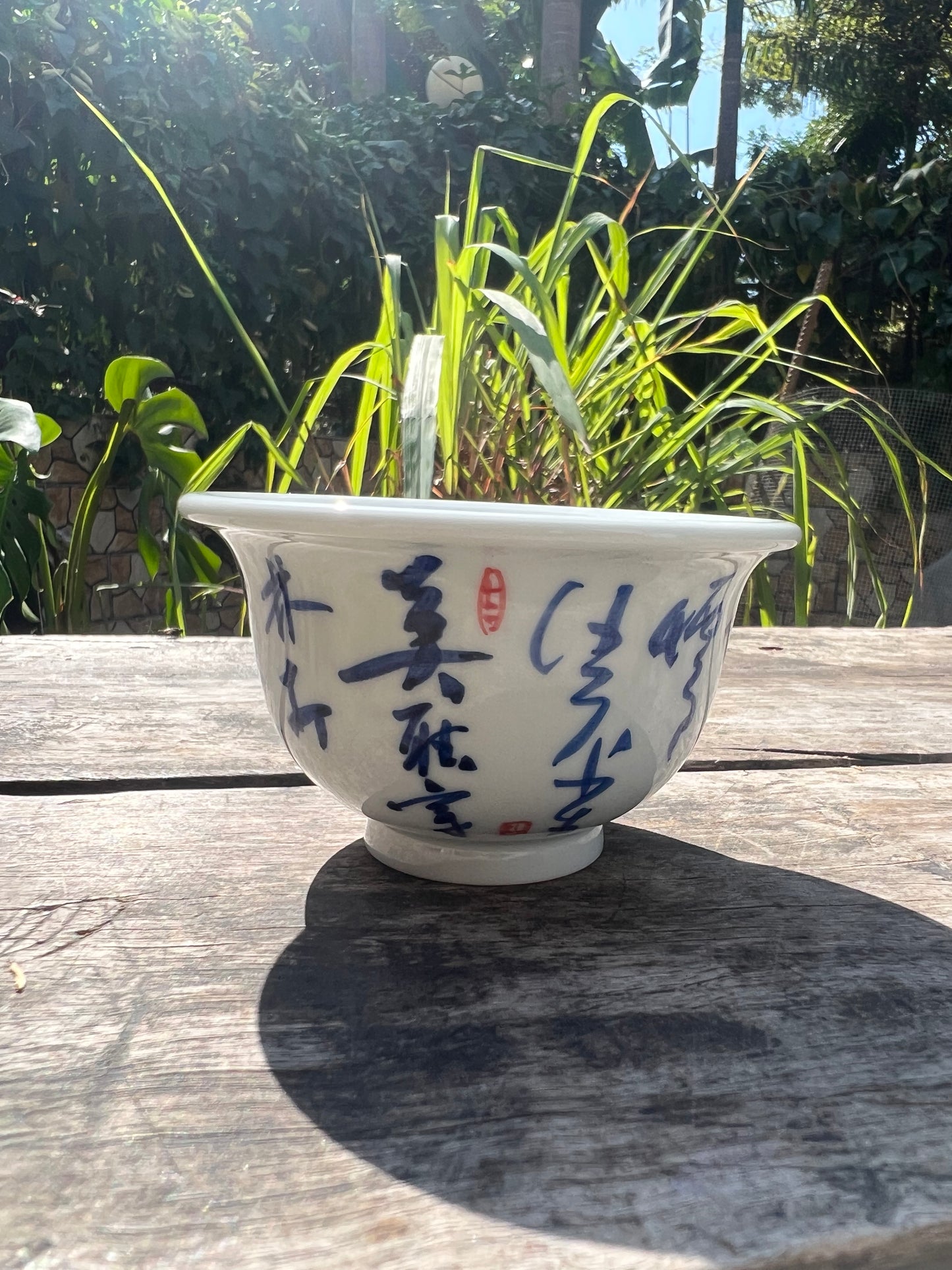 Handcrafted Jingdezhen Teacup Chinese Gaiwan Set Caligraphy White Blue Porcelain Fine China Cup