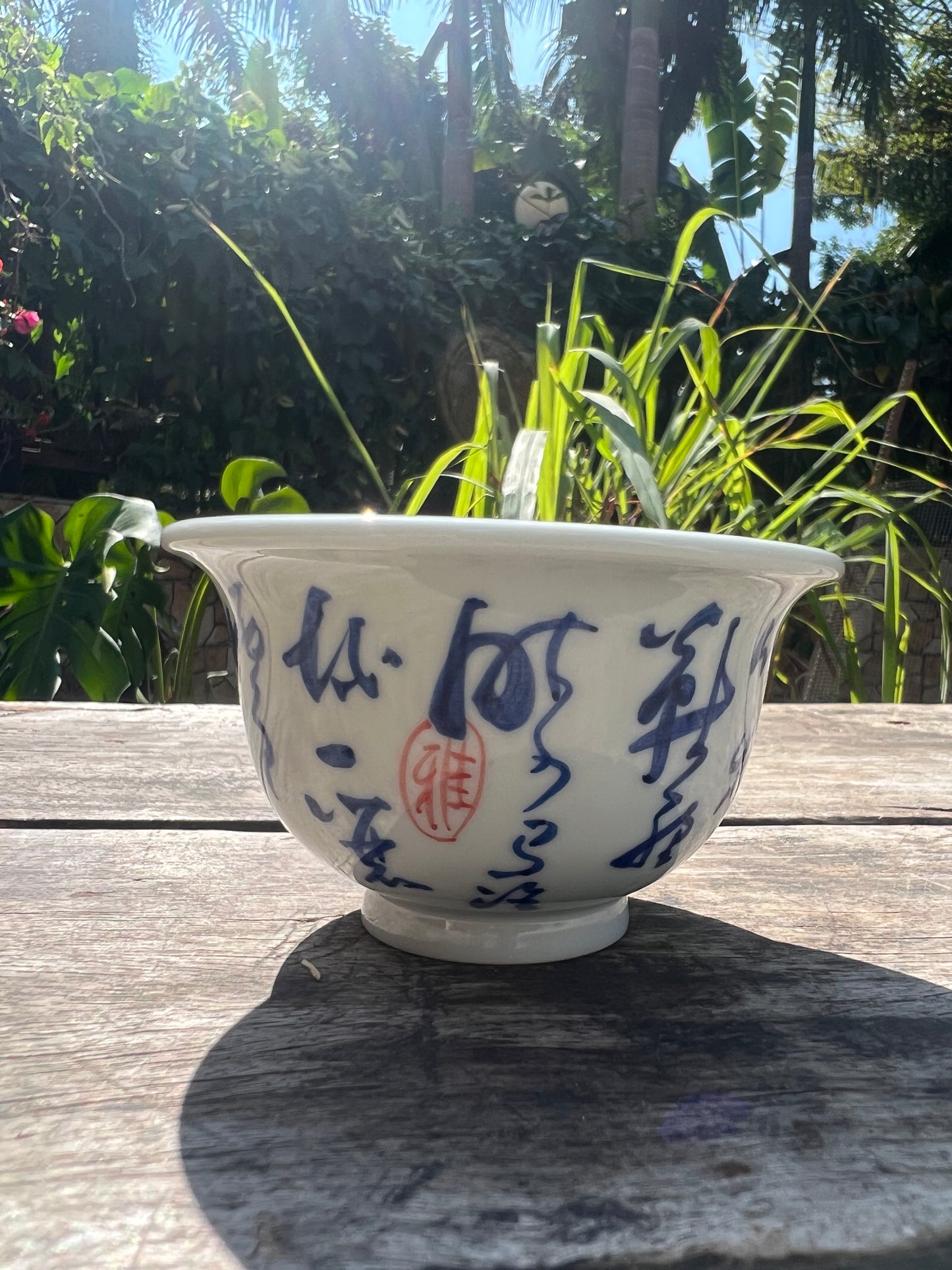 Handcrafted Jingdezhen Teacup Chinese Gaiwan Set Caligraphy White Blue Porcelain Fine China Cup