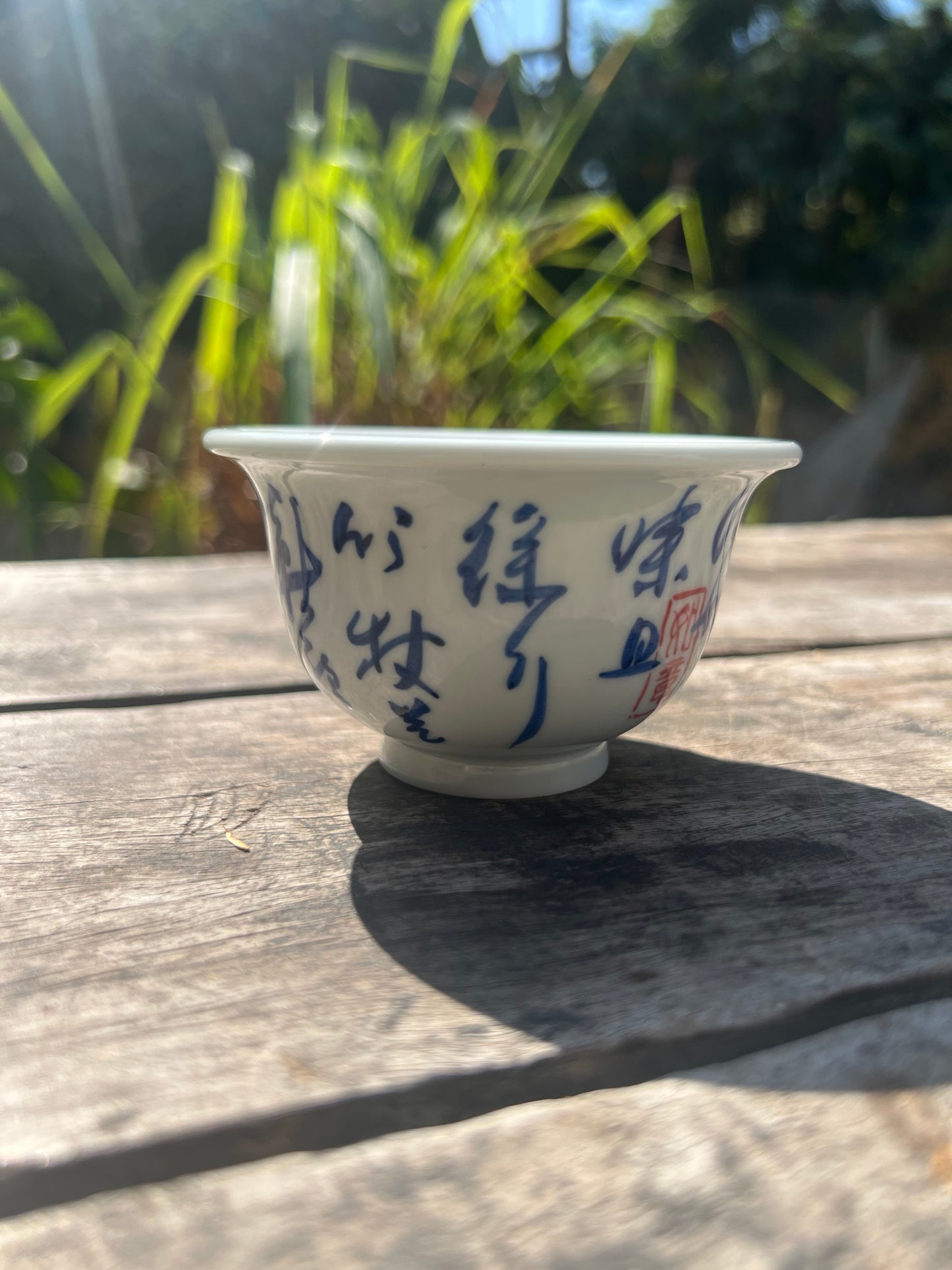 Handcrafted Jingdezhen Teacup Chinese Gaiwan Set Caligraphy White Blue Porcelain Fine China Cup