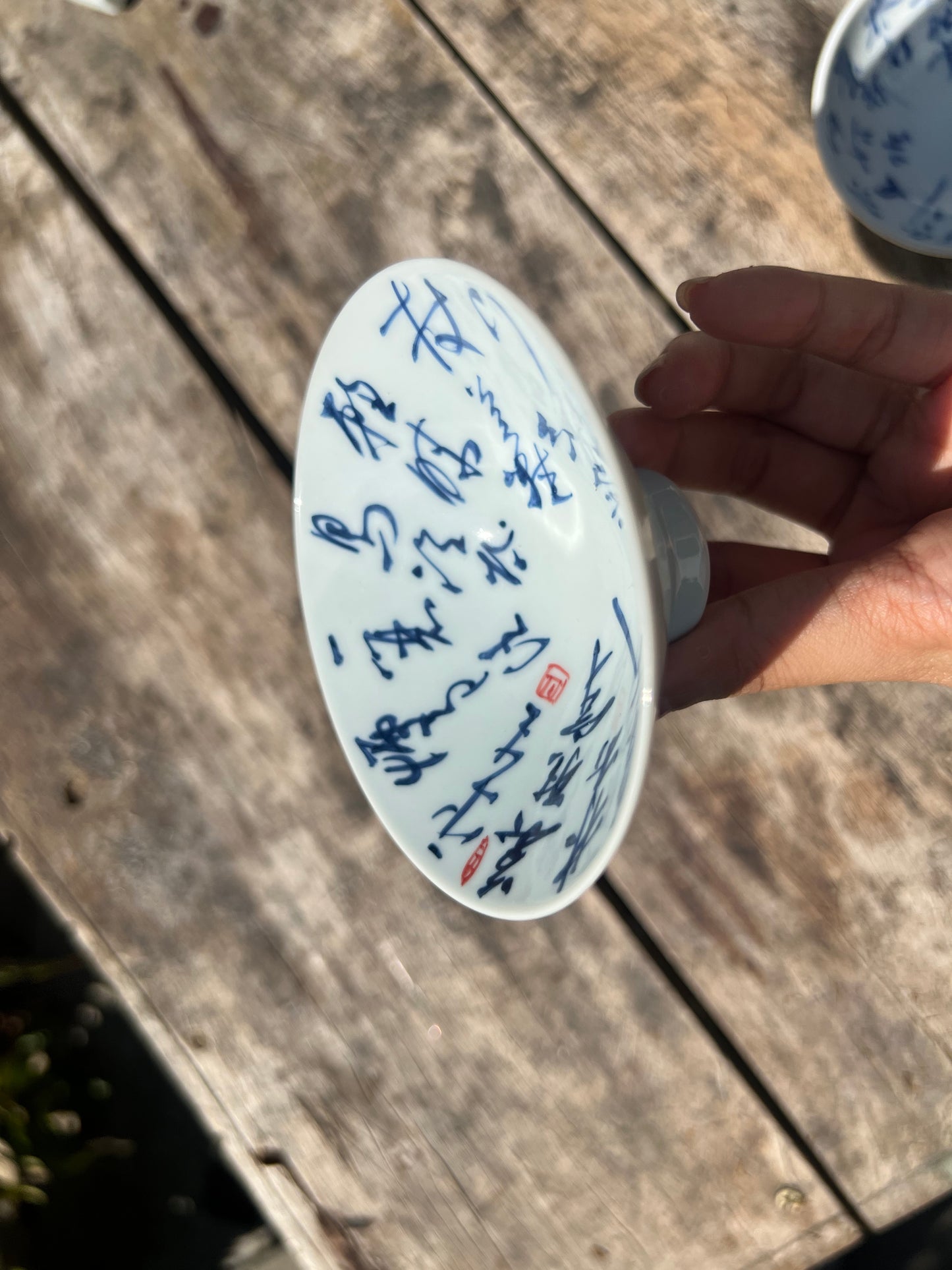 Handcrafted Jingdezhen Teacup Chinese Gaiwan Set Caligraphy White Blue Porcelain Fine China Cup