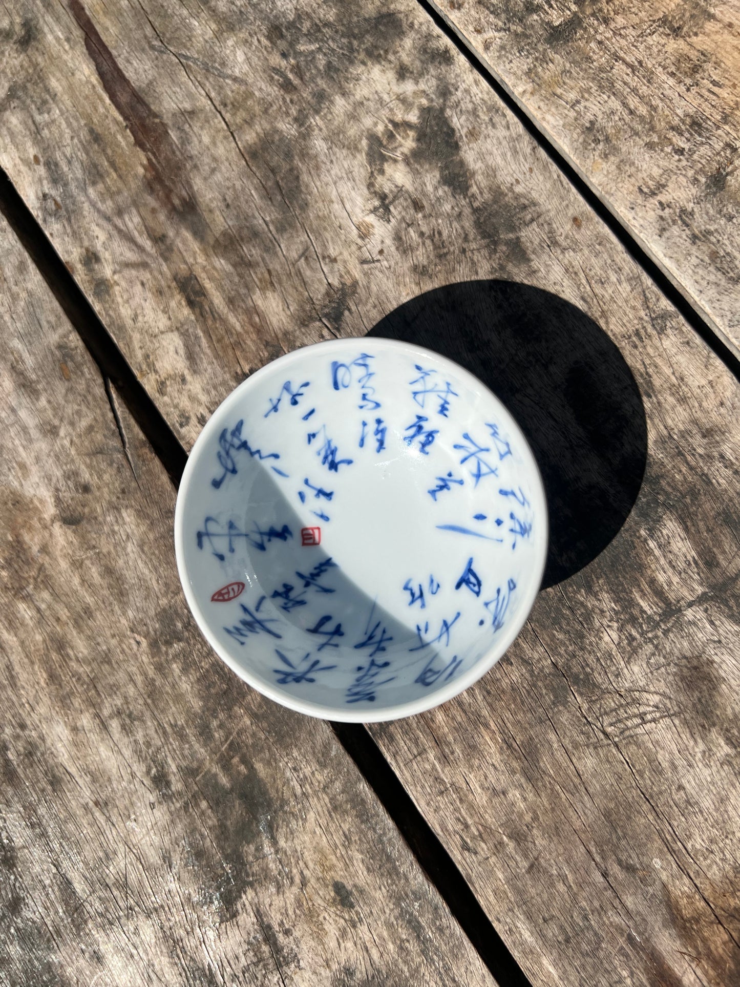 Handcrafted Jingdezhen Teacup Chinese Gaiwan Set Caligraphy White Blue Porcelain Fine China Cup