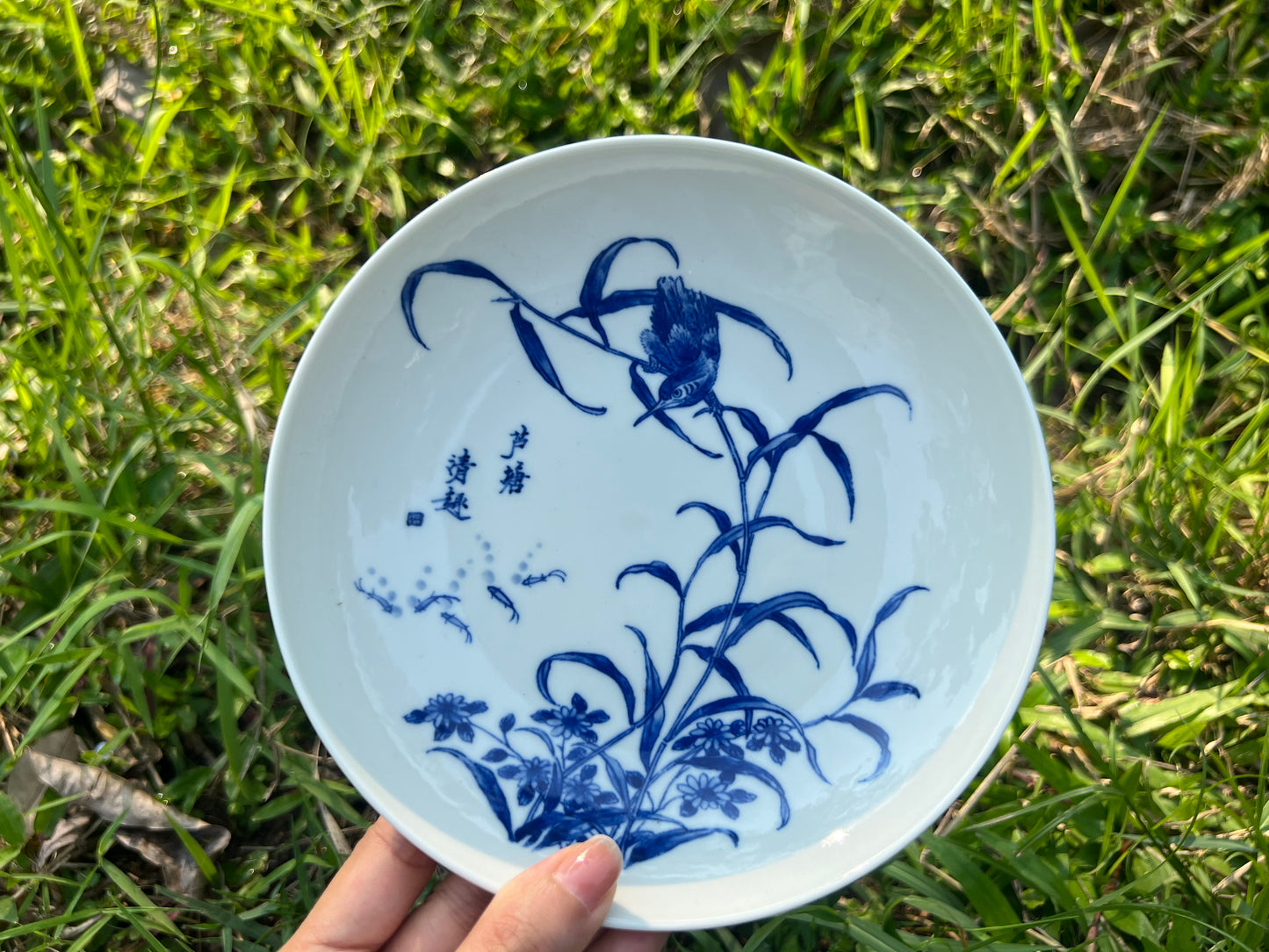 100% Handpainted Chinese Jingdezhen Ceramic Fine China Blue White Porcelain Flower Bird Pattern Qinghuaci