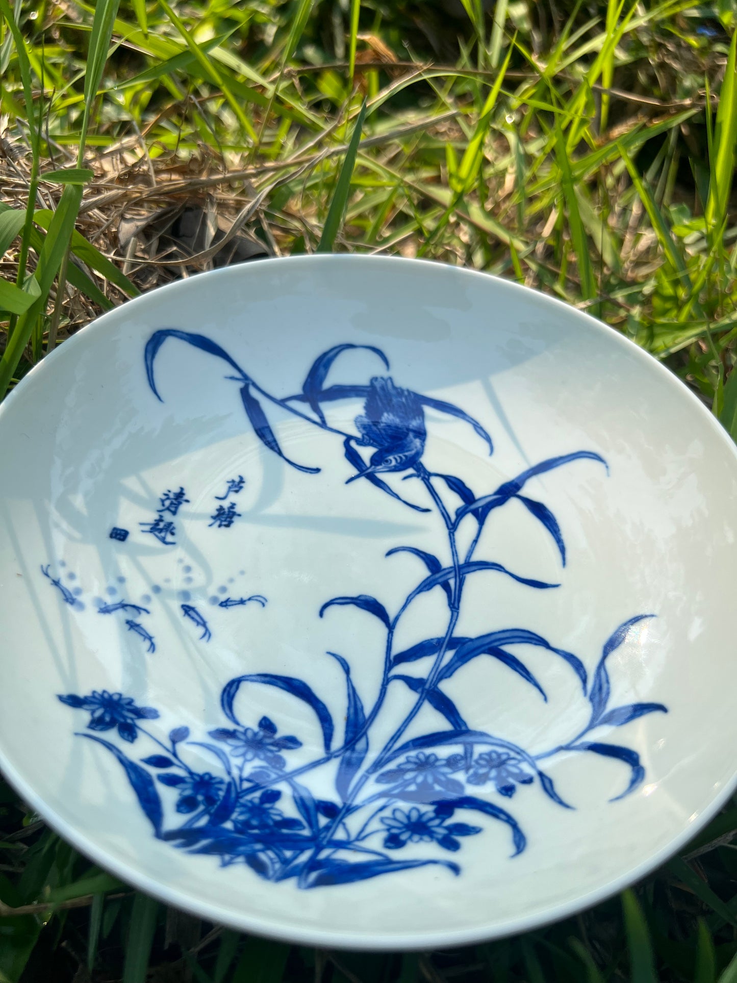 100% Handpainted Chinese Jingdezhen Ceramic Fine China Blue White Porcelain Flower Bird Pattern Qinghuaci