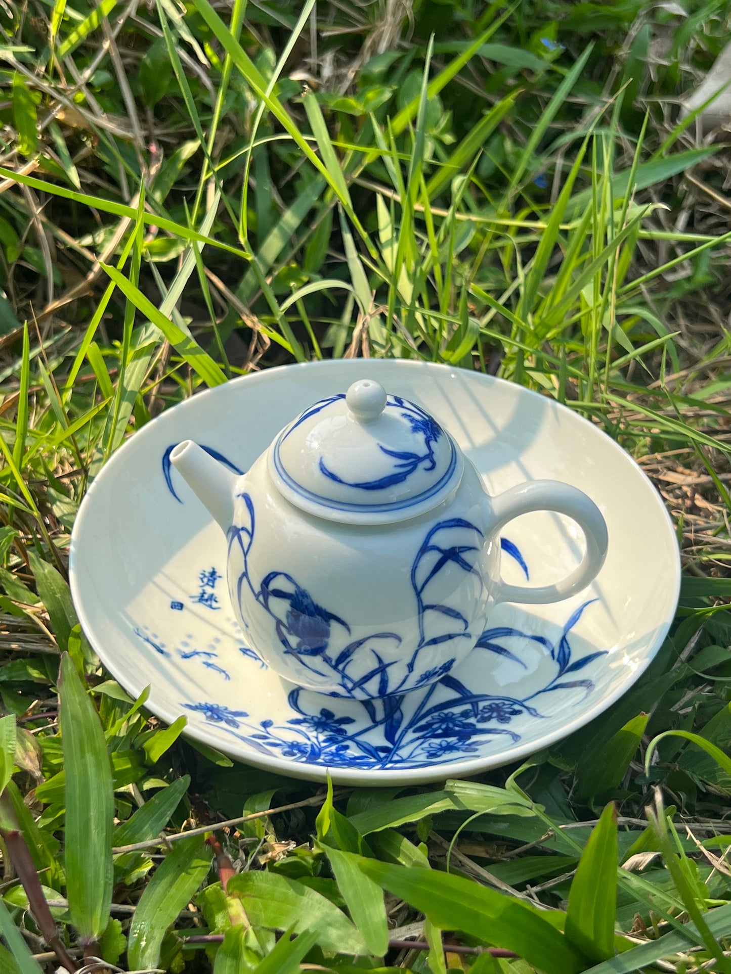 100% Handpainted Chinese Jingdezhen Ceramic Fine China Blue White Porcelain Flower Bird Pattern Qinghuaci