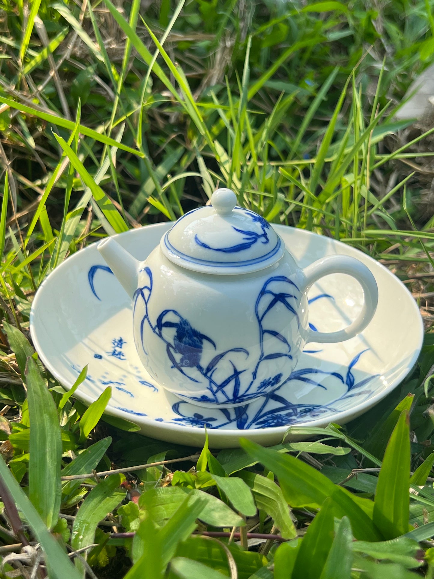 100% Handpainted Chinese Jingdezhen Ceramic Fine China Blue White Porcelain Flower Bird Pattern Qinghuaci