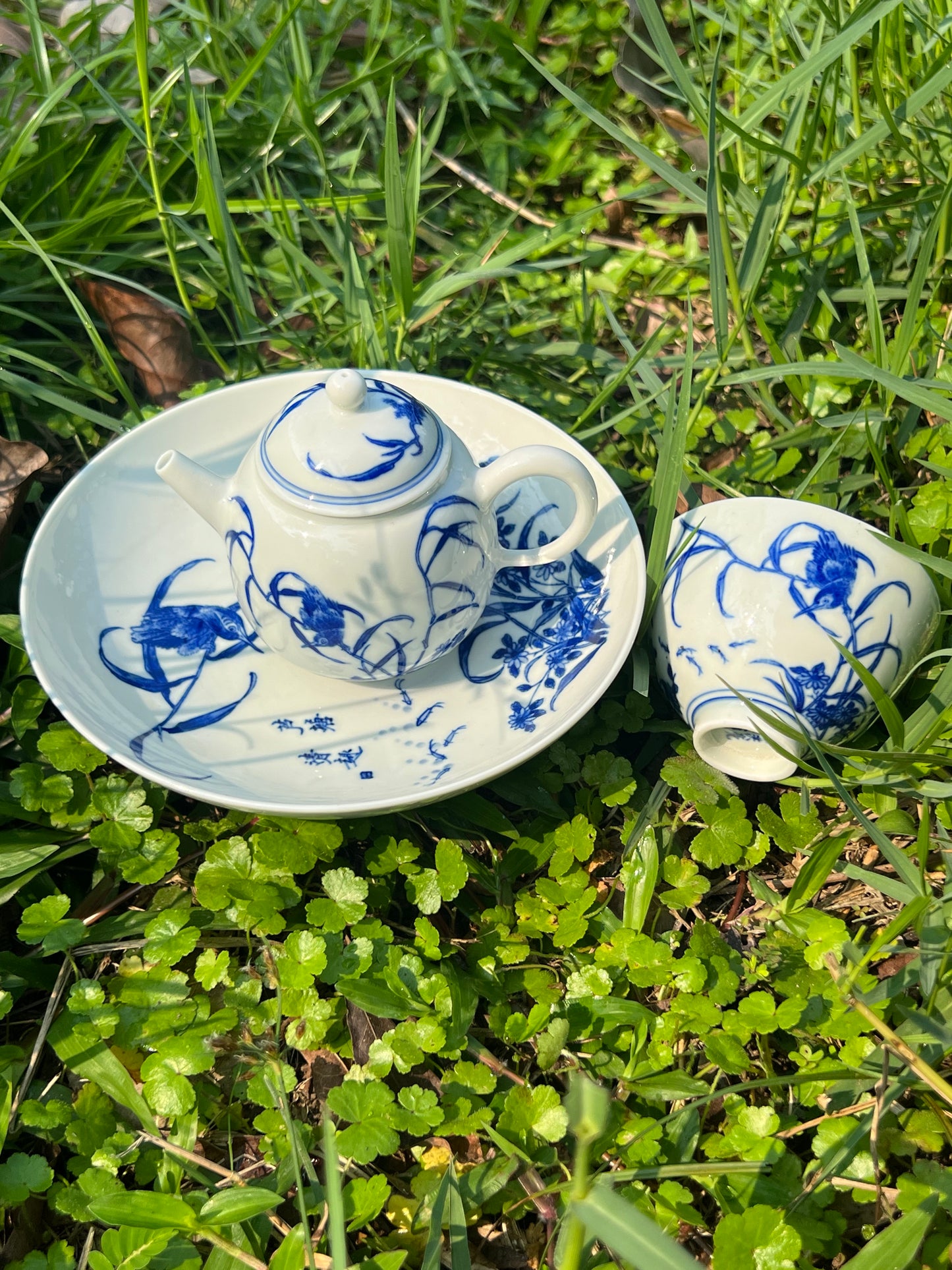 100% Handpainted Chinese Jingdezhen Ceramic Fine China Blue White Porcelain Flower Bird Pattern Qinghuaci