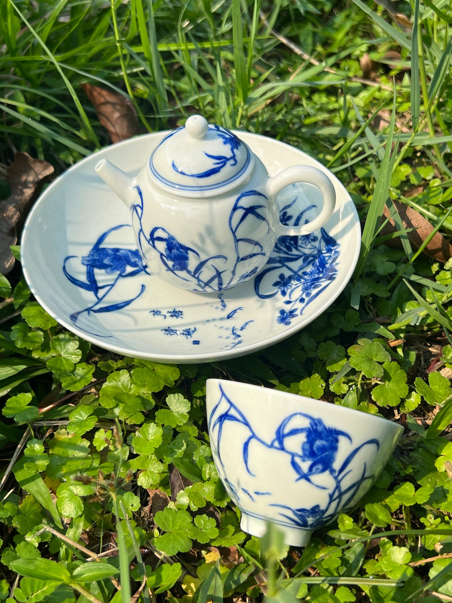 100% Handpainted Chinese Jingdezhen Ceramic Fine China Blue White Porcelain Flower Bird Pattern Qinghuaci