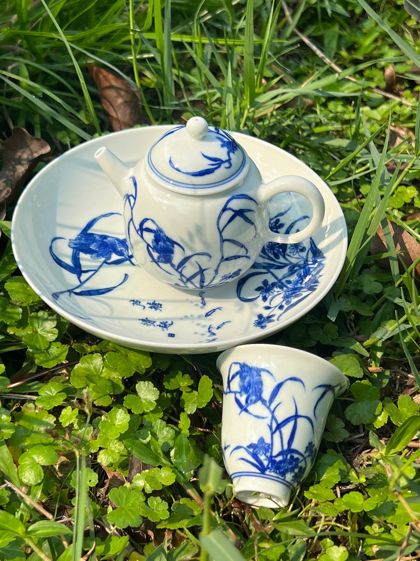 100% Handpainted Chinese Jingdezhen Ceramic Fine China Blue White Porcelain Flower Bird Pattern Qinghuaci