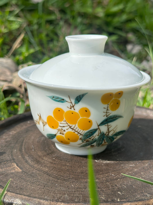 Handpainted Chinese Freehand Brush Work Loquat Pattern Teapot Gaiwan Set