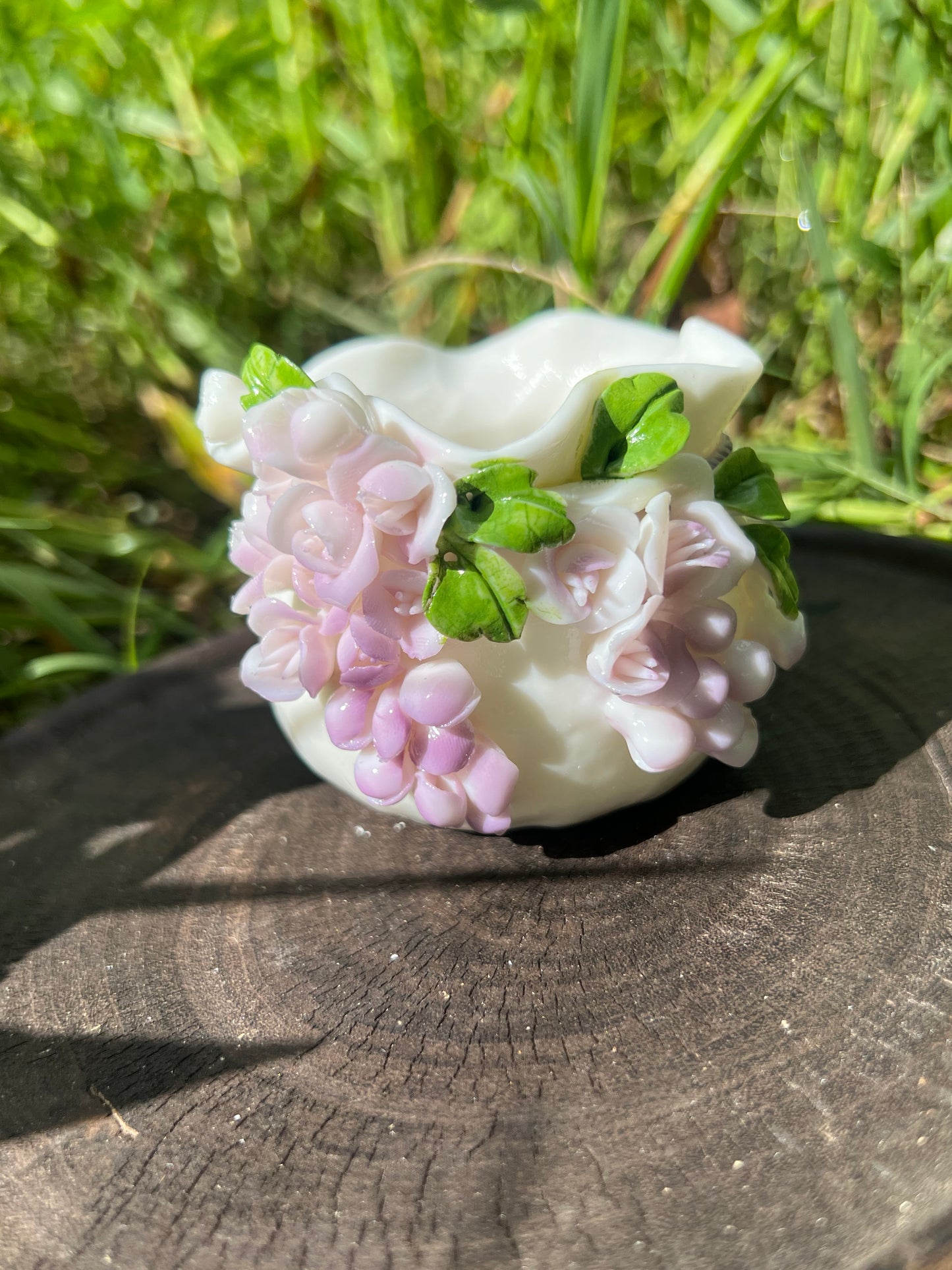 Handcrafted Chinese Yazhiyu Mutton Fat Jade Clay Purple Wisteria Flower Teacup
