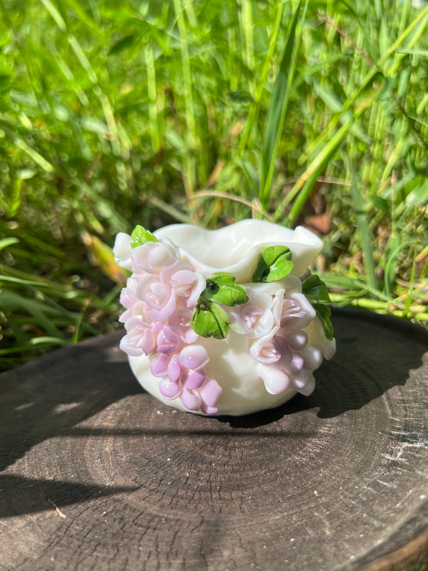 Handcrafted Chinese Yazhiyu Mutton Fat Jade Clay Purple Wisteria Flower Teacup