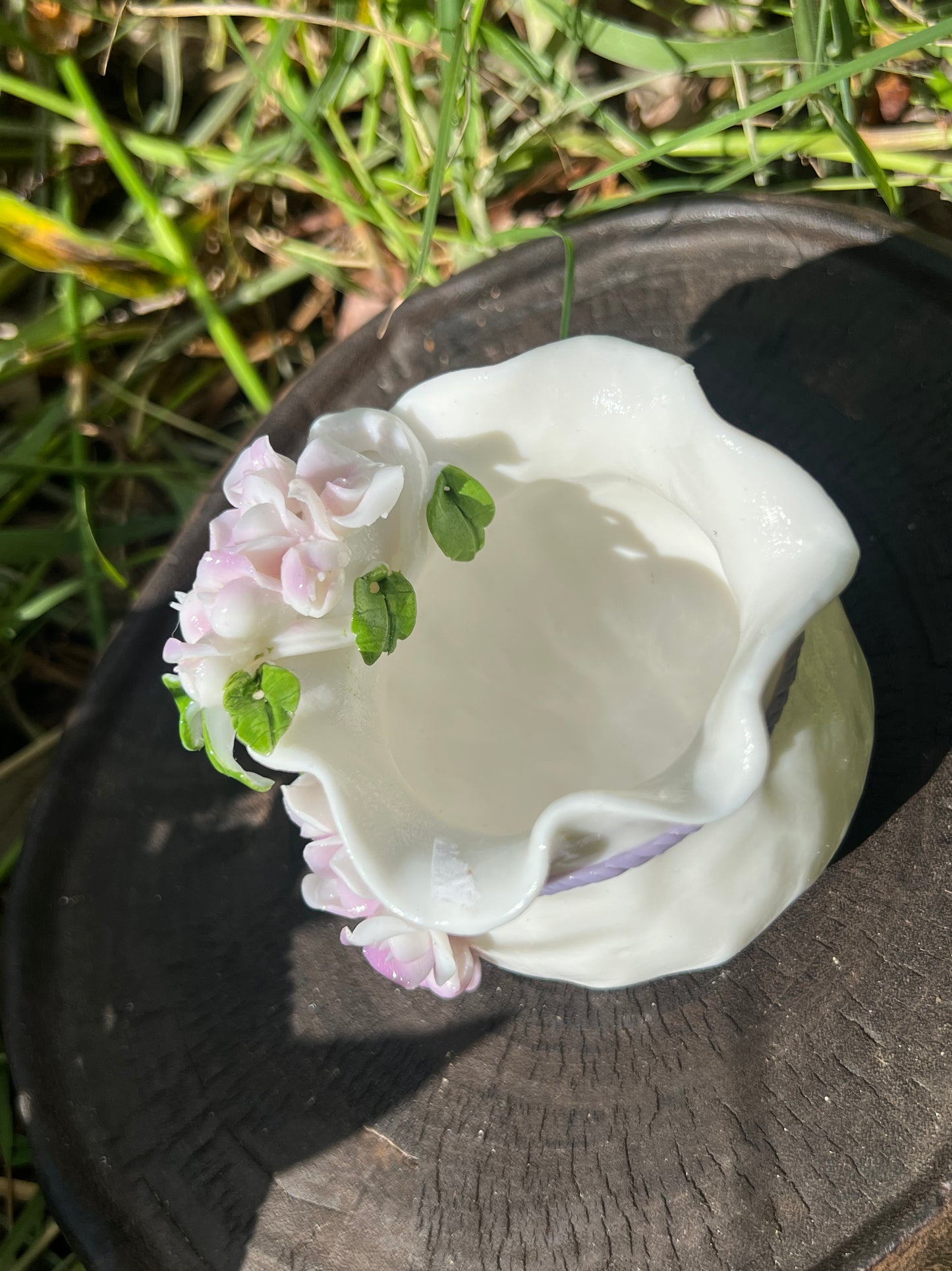 Handcrafted Chinese Yazhiyu Mutton Fat Jade Clay Purple Wisteria Flower Teacup