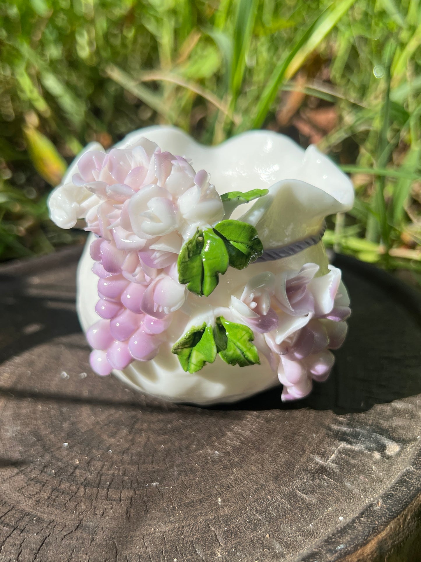 Handcrafted Chinese Yazhiyu Mutton Fat Jade Clay Purple Wisteria Flower Teacup