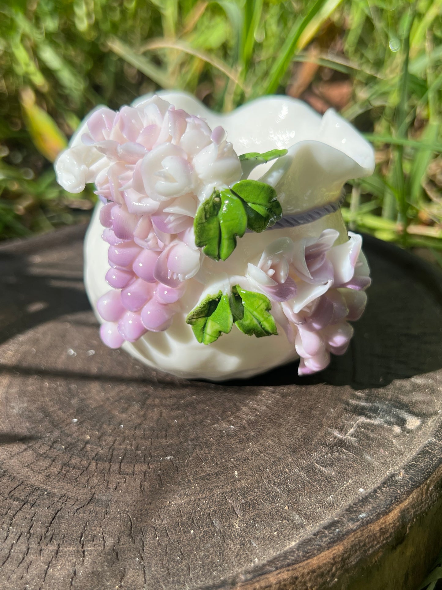 Handcrafted Chinese Yazhiyu Mutton Fat Jade Clay Purple Wisteria Flower Teacup