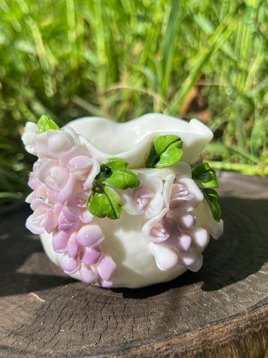 Handcrafted Chinese Yazhiyu Mutton Fat Jade Clay Purple Wisteria Flower Teacup