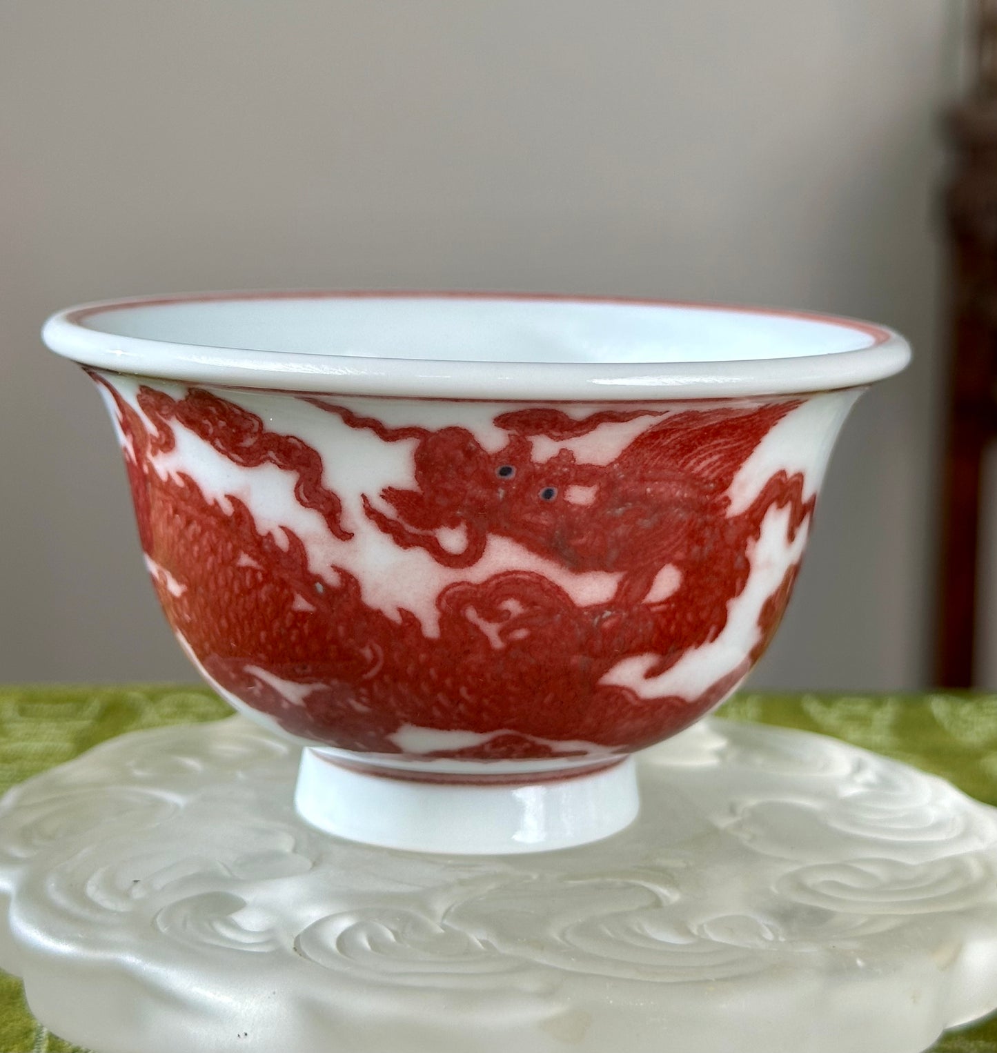 Hand Painted Chinese Dragon Teacup Underglaze Red Youlihong Jingdezhen Master Ceramic