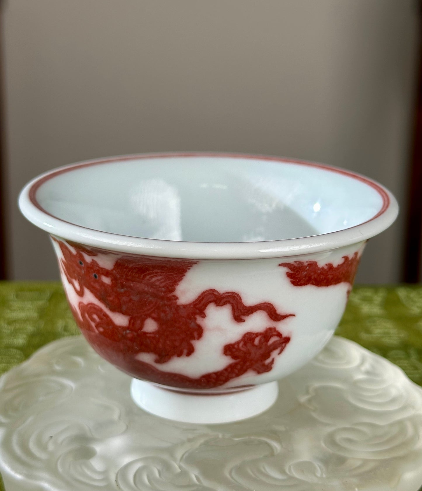 Hand Painted Chinese Dragon Teacup Underglaze Red Youlihong Jingdezhen Master Ceramic