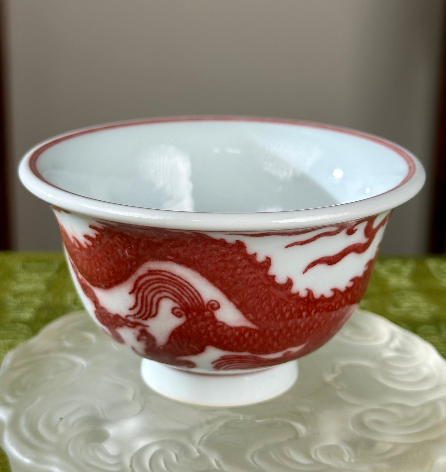 Hand Painted Chinese Dragon Teacup Underglaze Red Youlihong Jingdezhen Master Ceramic