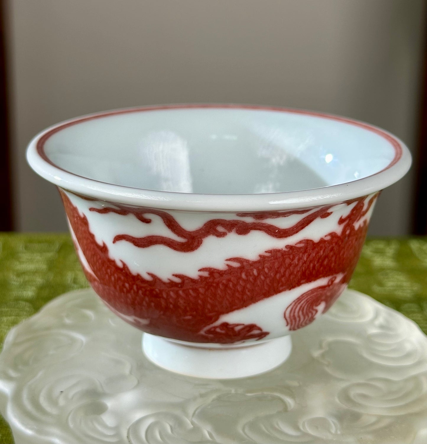 Hand Painted Chinese Dragon Teacup Underglaze Red Youlihong Jingdezhen Master Ceramic
