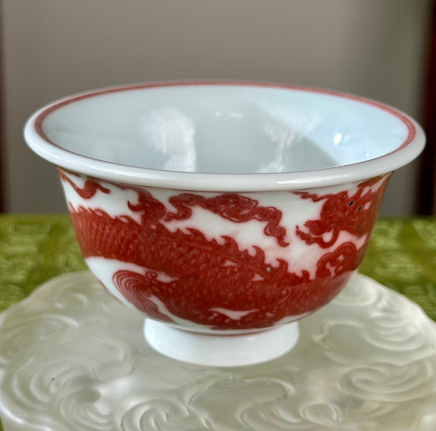 Hand Painted Chinese Dragon Teacup Underglaze Red Youlihong Jingdezhen Master Ceramic