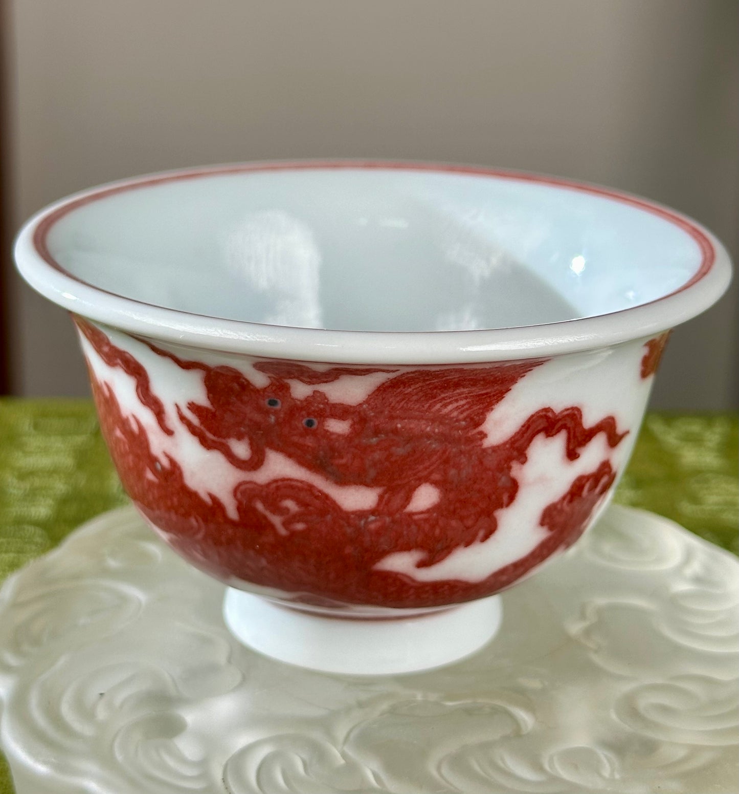 Hand Painted Chinese Dragon Teacup Underglaze Red Youlihong Jingdezhen Master Ceramic