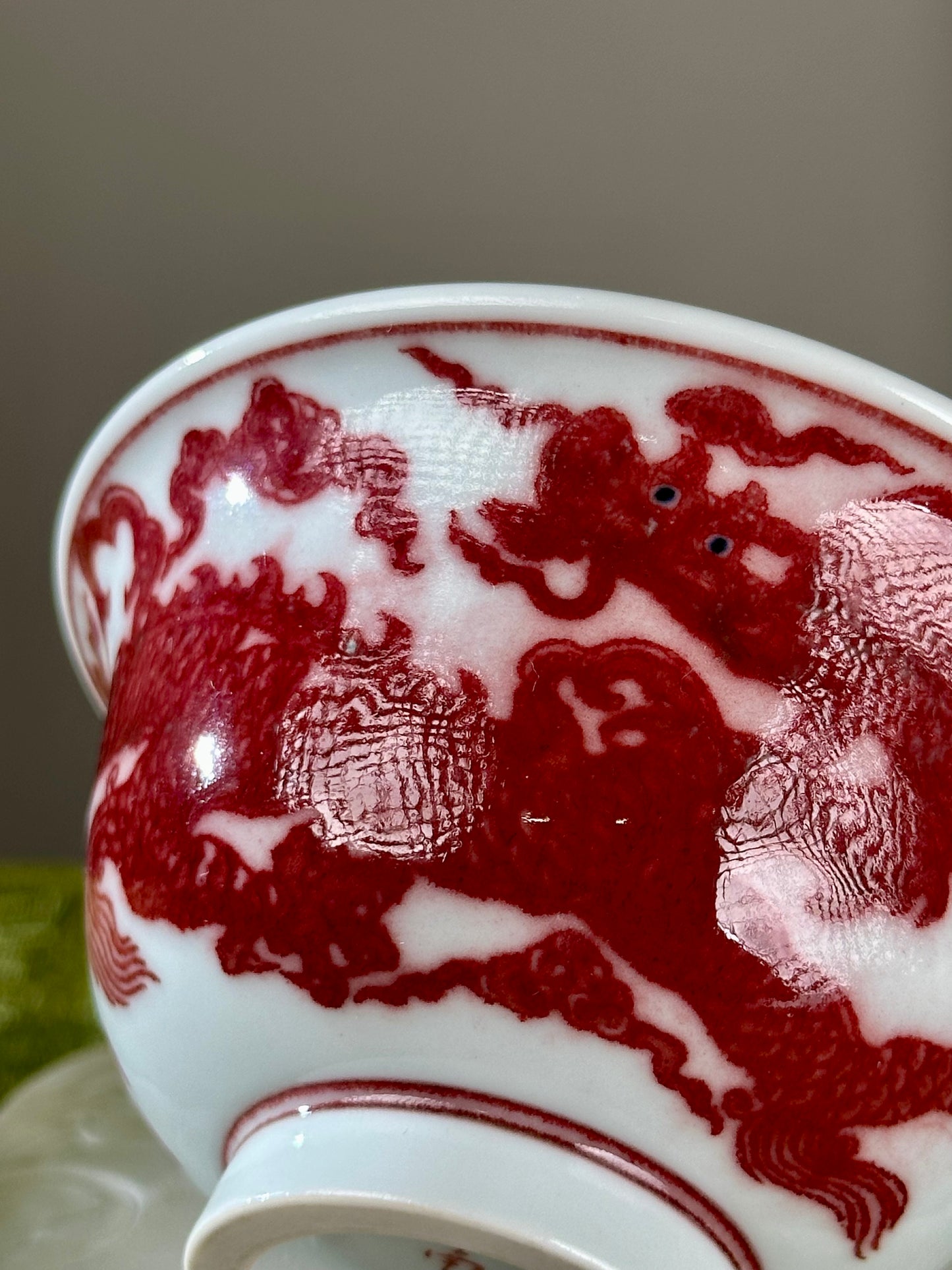 Hand Painted Chinese Dragon Teacup Underglaze Red Youlihong Jingdezhen Master Ceramic