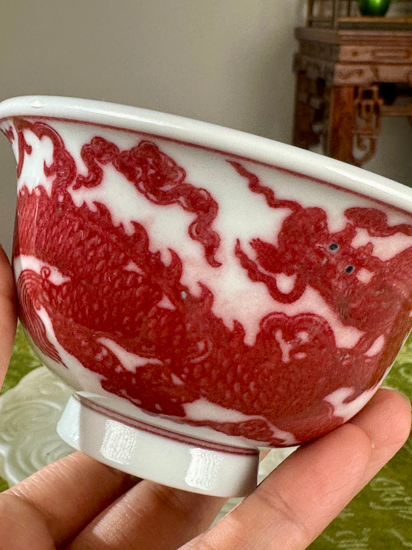 Hand Painted Chinese Dragon Teacup Underglaze Red Youlihong Jingdezhen Master Ceramic