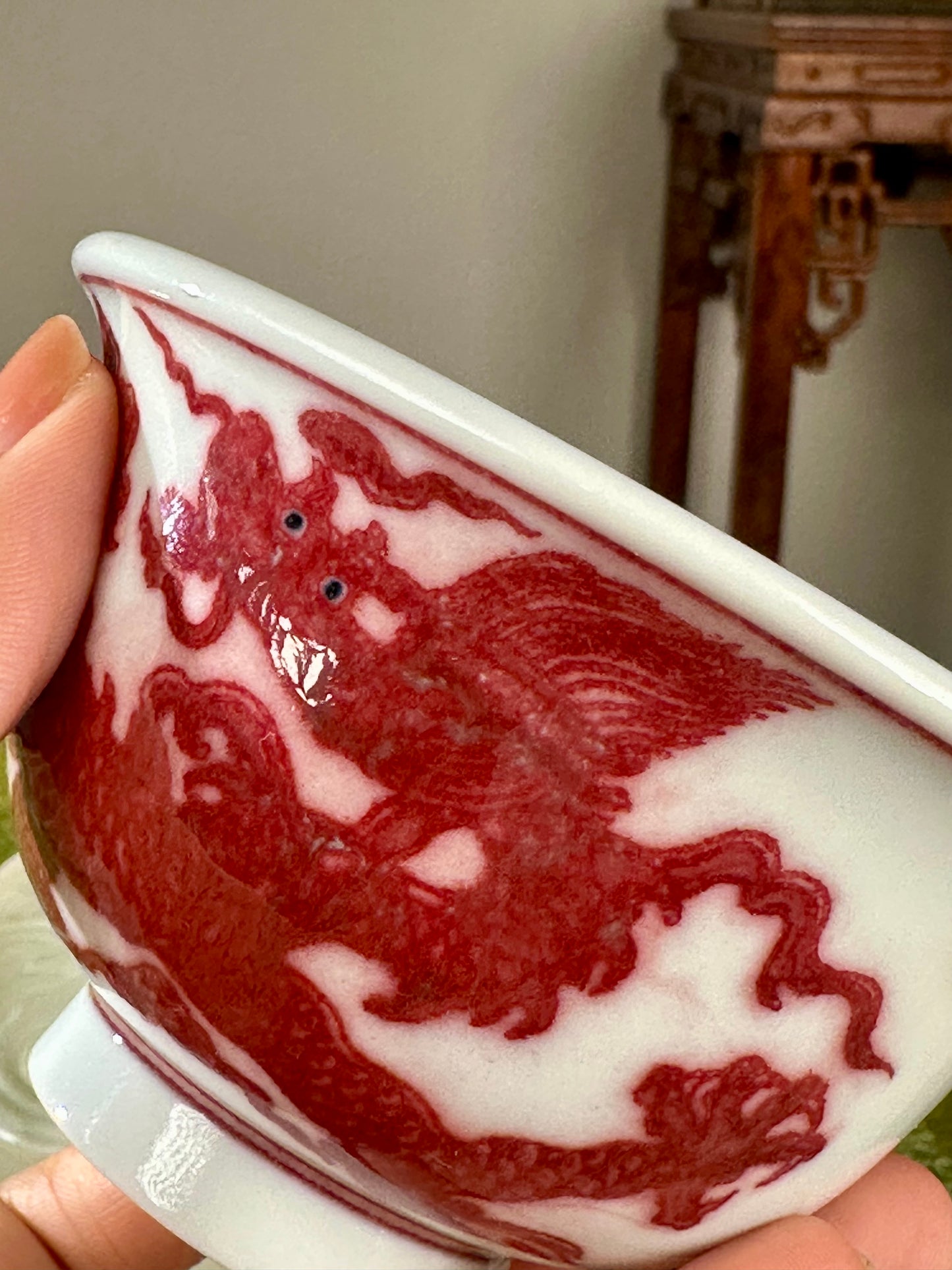 Hand Painted Chinese Dragon Teacup Underglaze Red Youlihong Jingdezhen Master Ceramic