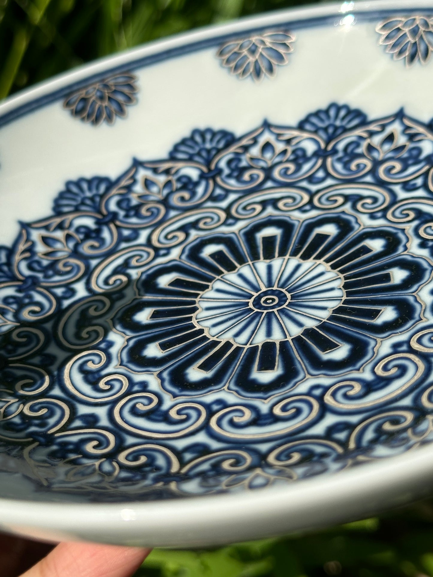 Handpainted Silver Decorative Blue White Porcelain Mandala Flower Gaiwan Tea Tray High Class Set