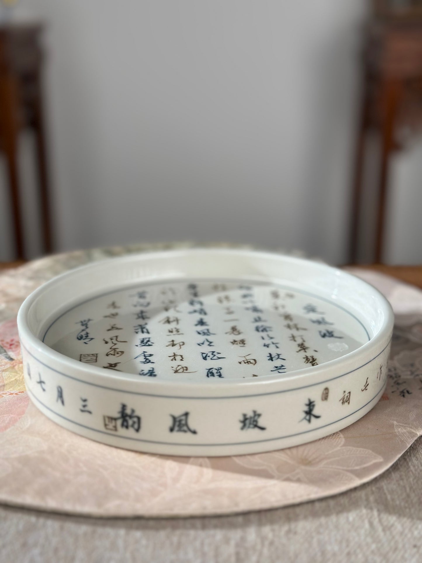 Handpainted Calligraphy Chinese Luxious Blue White Porcelain Underglaze Gold Youlijin Gaiwan Set Artwork Teacup