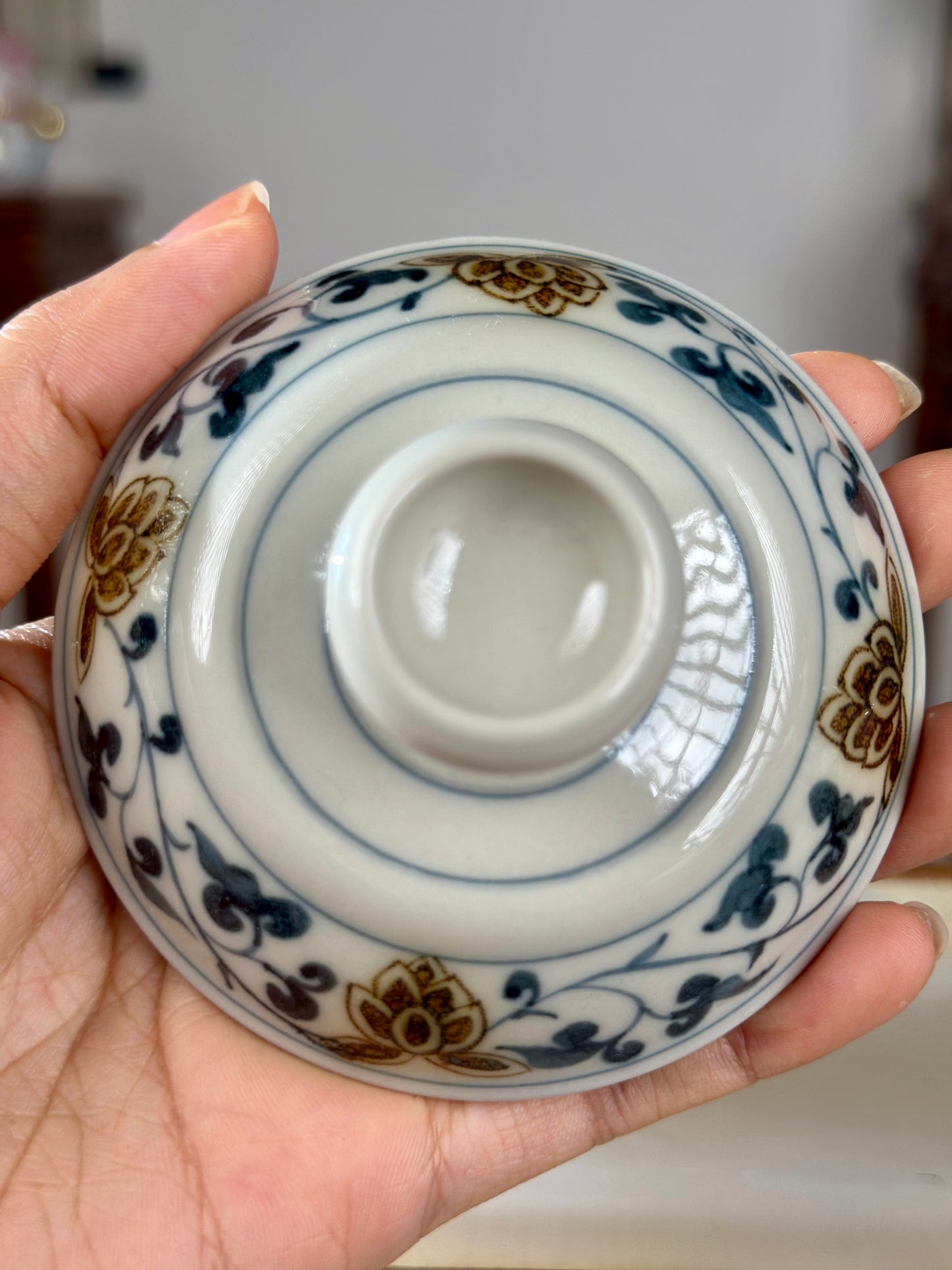 Handpainted Chinese Luxious Blue White Porcelain Underglaze Gold Youlijin Dragon Phoenix Gaiwan Set Artwork Teacup Tea Tray