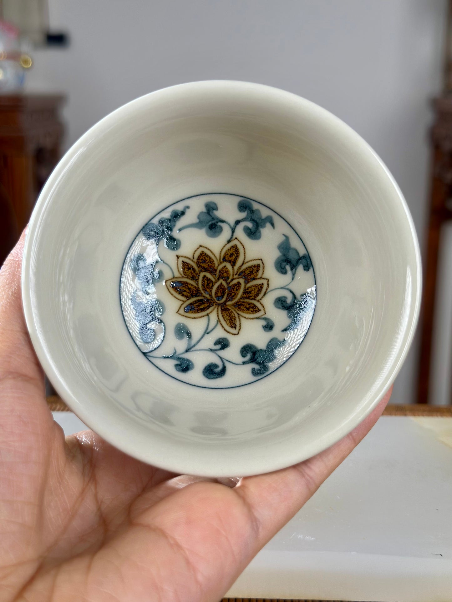 Handpainted Chinese Luxious Blue White Porcelain Underglaze Gold Youlijin Dragon Phoenix Gaiwan Set Artwork Teacup Tea Tray