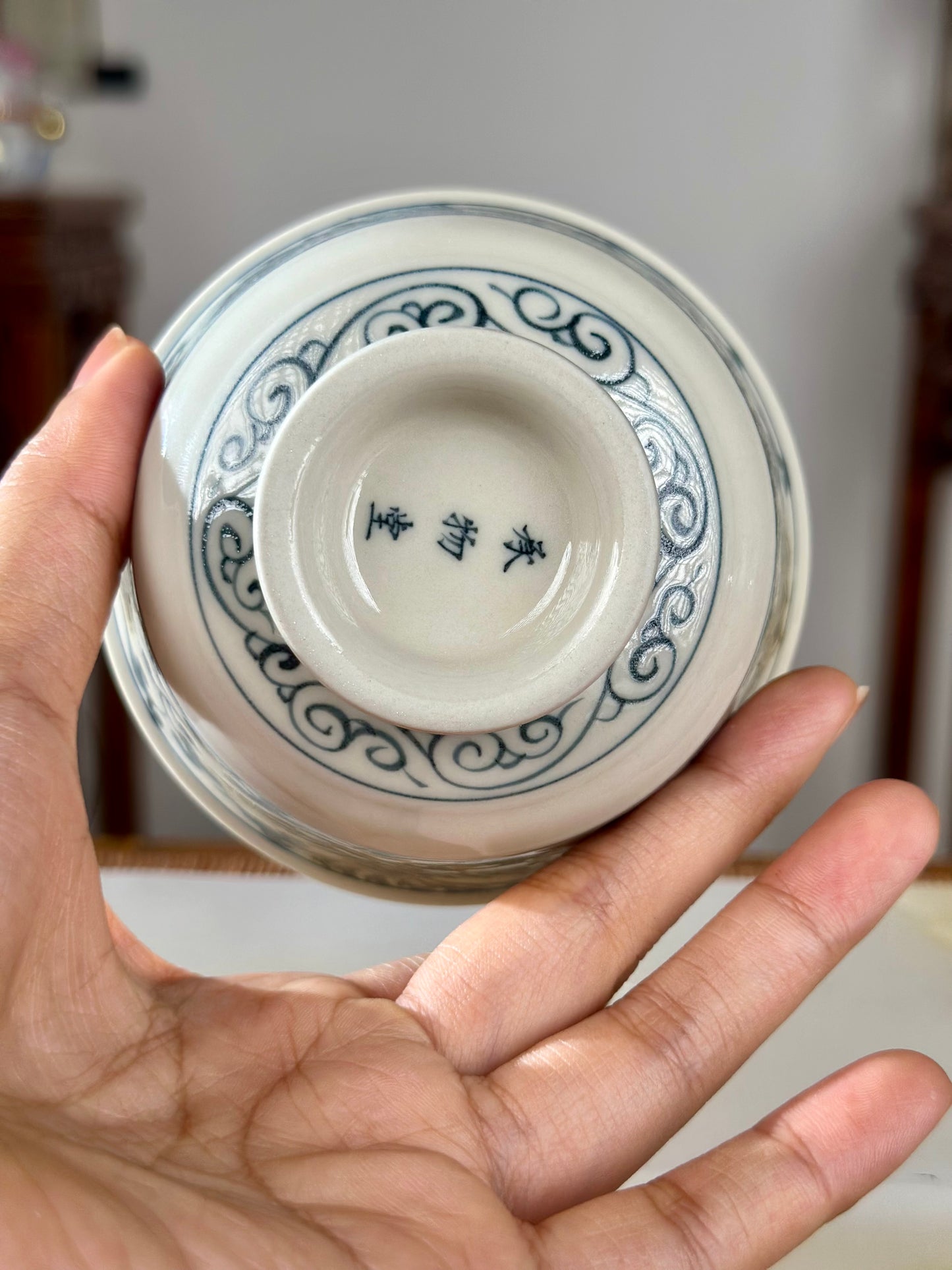 Handpainted Chinese Luxious Blue White Porcelain Underglaze Gold Youlijin Dragon Phoenix Gaiwan Set Artwork Teacup Tea Tray