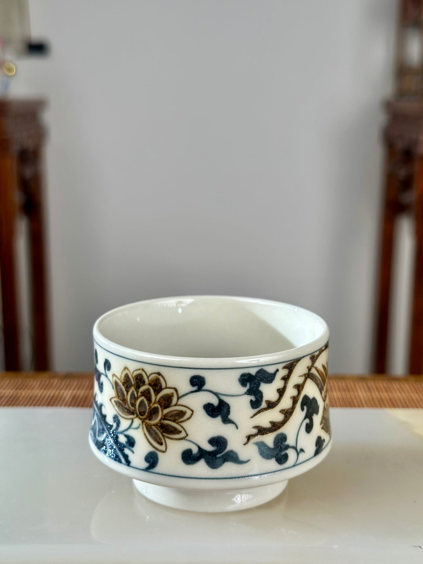 Handpainted Chinese Luxious Blue White Porcelain Underglaze Gold Youlijin Dragon Phoenix Gaiwan Set Artwork Teacup Tea Tray