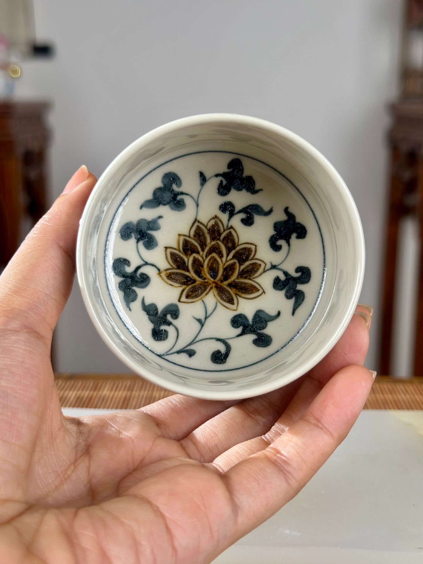 Handpainted Chinese Luxious Blue White Porcelain Underglaze Gold Youlijin Dragon Phoenix Gaiwan Set Artwork Teacup Tea Tray