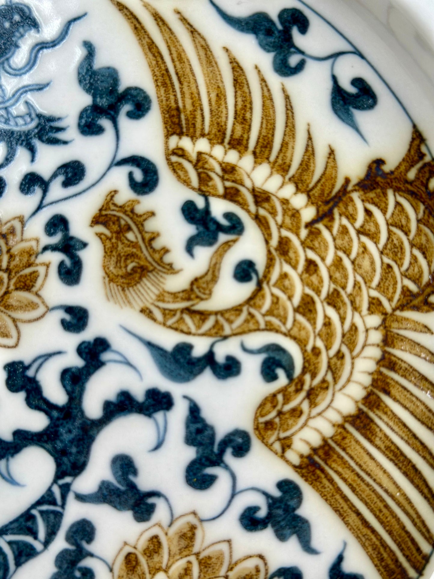 Handpainted Chinese Luxious Blue White Porcelain Underglaze Gold Youlijin Dragon Phoenix Gaiwan Set Artwork Teacup Tea Tray