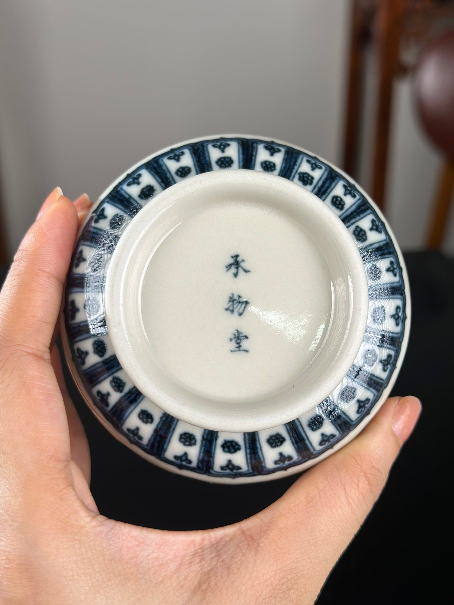 Handpainted Chinese Luxious Blue White Porcelain  Underglaze Gold Youlijin Traditional Baoxiang Flower Pattern Masterpiece Gaiwan Teacup Set Artwork