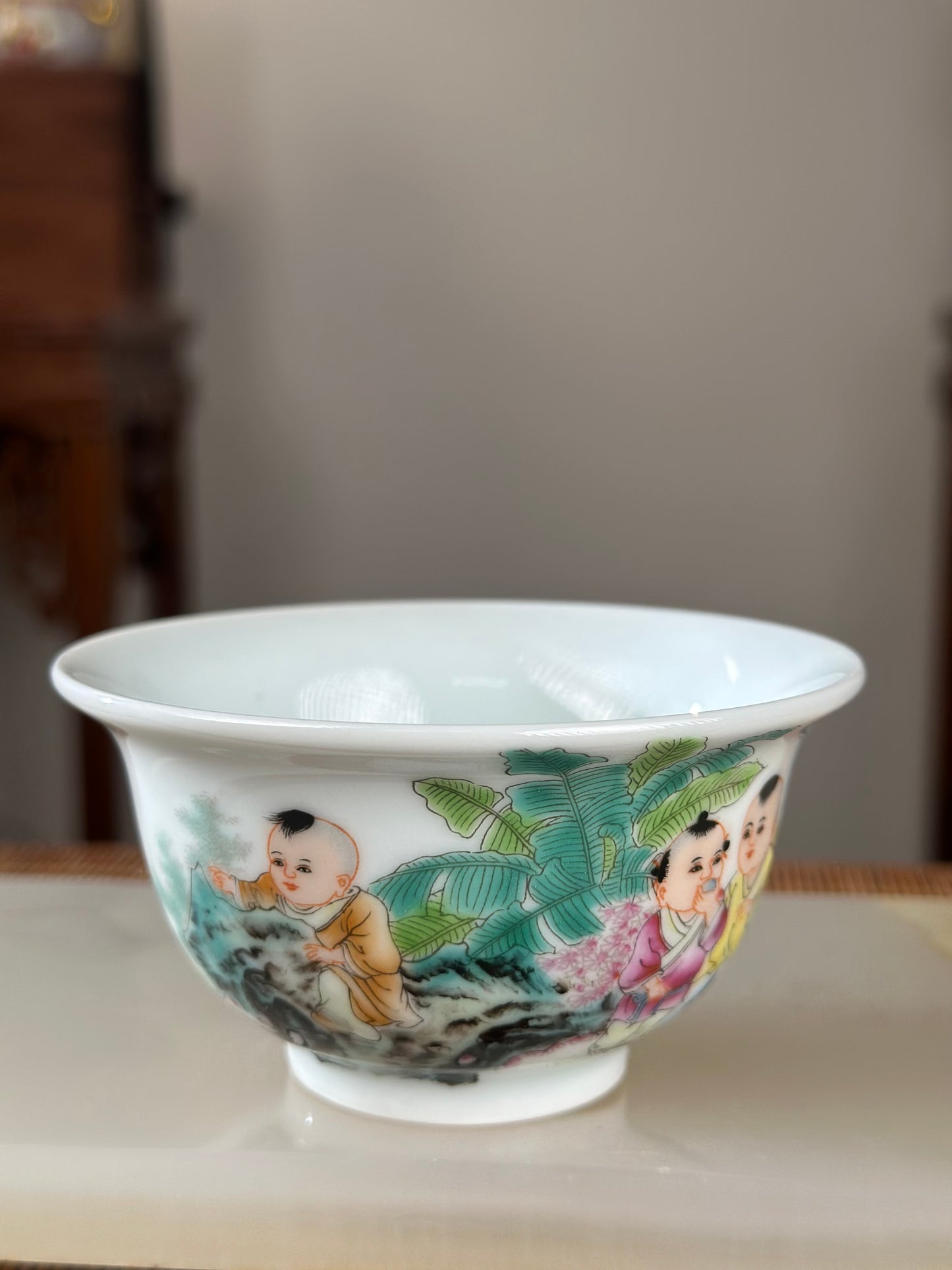Handpainted Chinese Famille Rose Fencai Children's Joy Pattern Jingdezhen Master Teacup