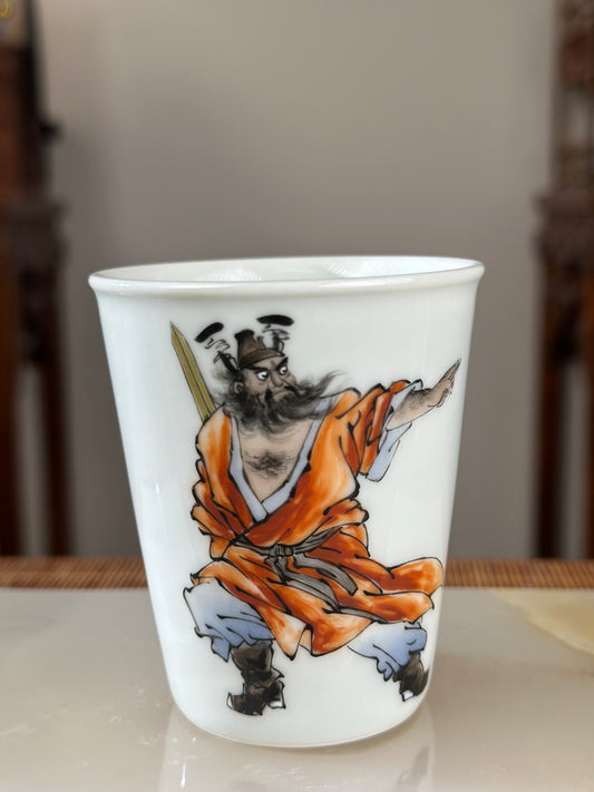 Handpainted Chinese Famille Rose Fencai Traditional Zhongkui Portrait  Jingdezhen Master Teacup