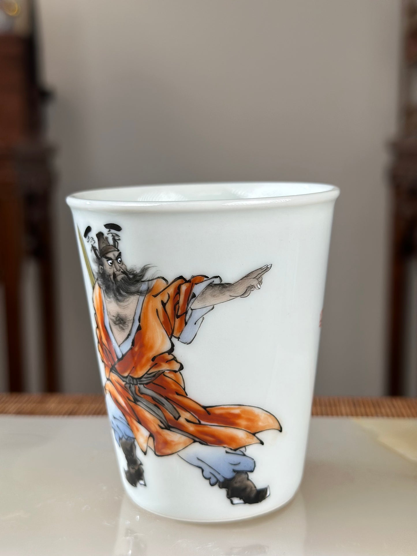 Handpainted Chinese Famille Rose Fencai Traditional Zhongkui Portrait  Jingdezhen Master Teacup